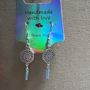 Silver Handmade Earrings with Blue Accents